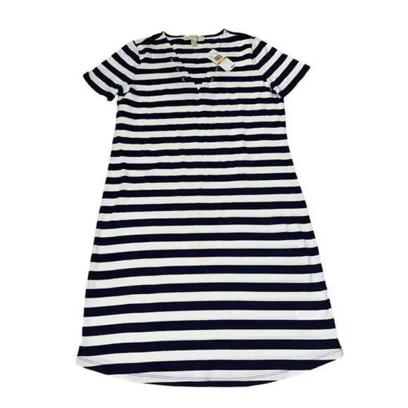 Michael Kors Dress womens small jersey blue white stripe lace up sailor womens - Picture 1 of 4